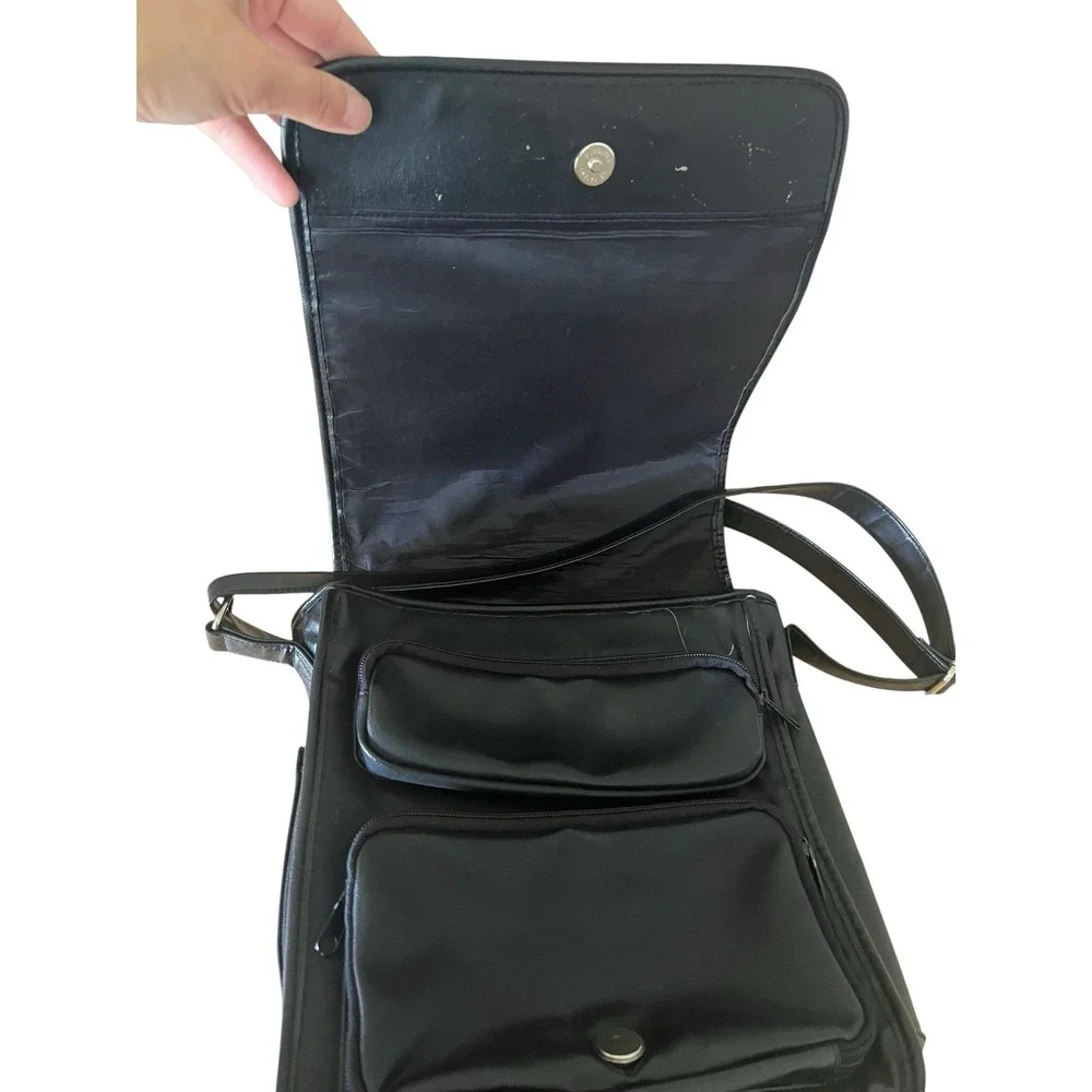 Black Leather Messenger‎ Laptop Briefcase Bag Unisex Designer *READ